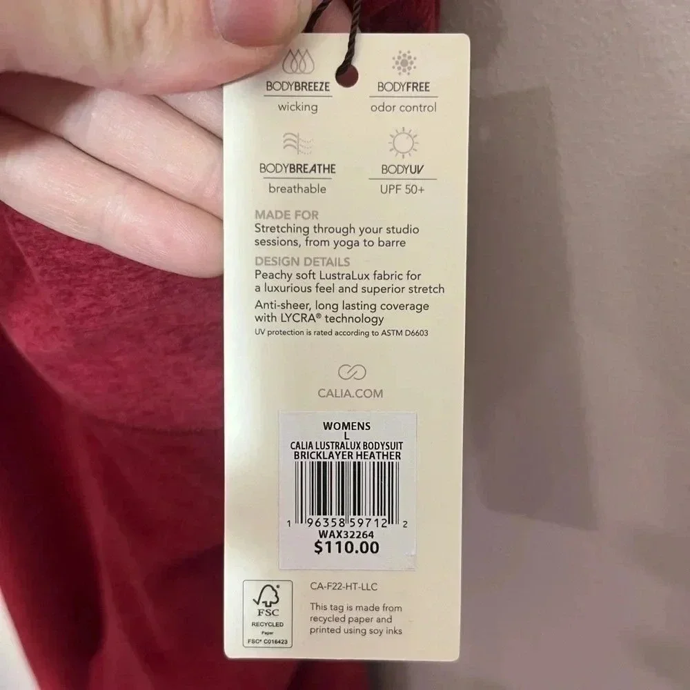 CALIA LustraLux Fitted Bodysuit Heather Red  Size‎ XS